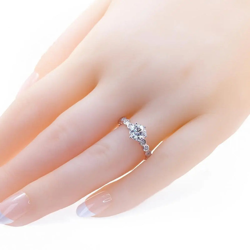 White Gold Plated Moissanite Ring 1ct Center Stone Moissanite Engagement Rings & Jewelry | Luxus Moissanite