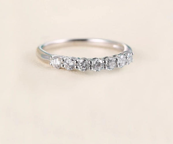 White Gold Plated Silver 7 Stone Moissanite Anniversary Ring 0.77ct Moissanite Engagement Rings & Jewelry - Ladies Anniversary Ring | Luxus Moissanite