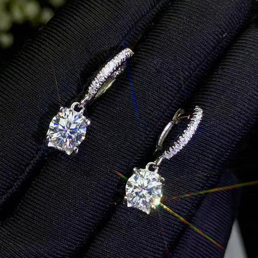 White Gold Plated Silver Drop Moissanite Earrings 1ctw - 2ctw Options Moissanite Engagement Rings & Jewelry | Luxus Moissanite