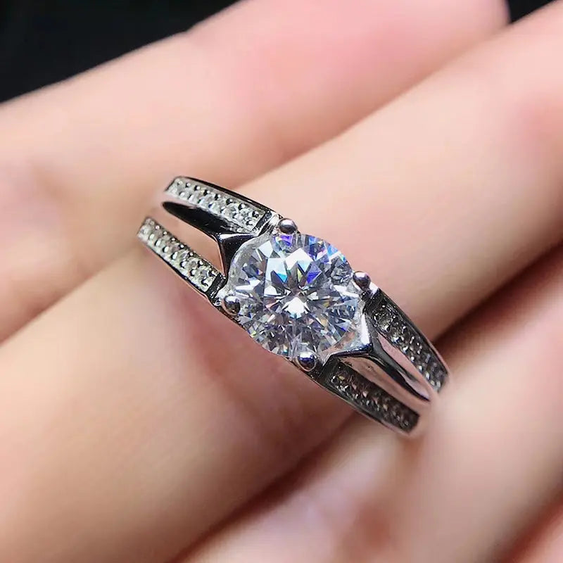White Gold Plated Silver Dual Band Moissanite Ring 1ct Moissanite Engagement Rings & Jewelry | Luxus Moissanite