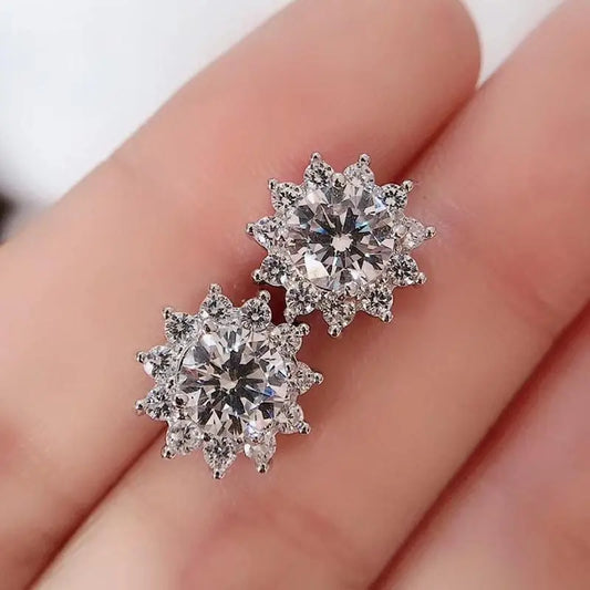 White Gold Plated Silver Halo Moissanite Earrings 2ctw Moissanite Engagement Rings & Jewelry | Luxus Moissanite | Luxury Earrings