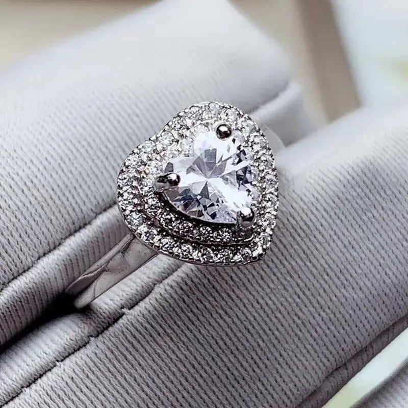 White Gold Plated Silver Heart Cut Double Halo Moissanite Ring 1ct Moissanite Engagement Rings & Jewelry | Luxus Moissanite | Heart Halo Ring 