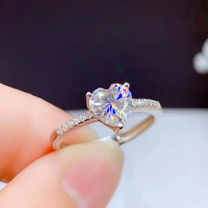 White Gold Plated Silver Heart Cut Moissanite Ring 1ct Center Stone Moissanite Engagement Rings & Jewelry | Luxus Moissanite | Beautiful Unique Engagement Ring