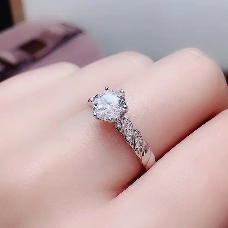 White Gold Plated Silver Moissanite Ring 1ct Center Stone Moissanite Engagement Rings & Jewelry - Stunning Engagement Ring| Luxus Moissanite