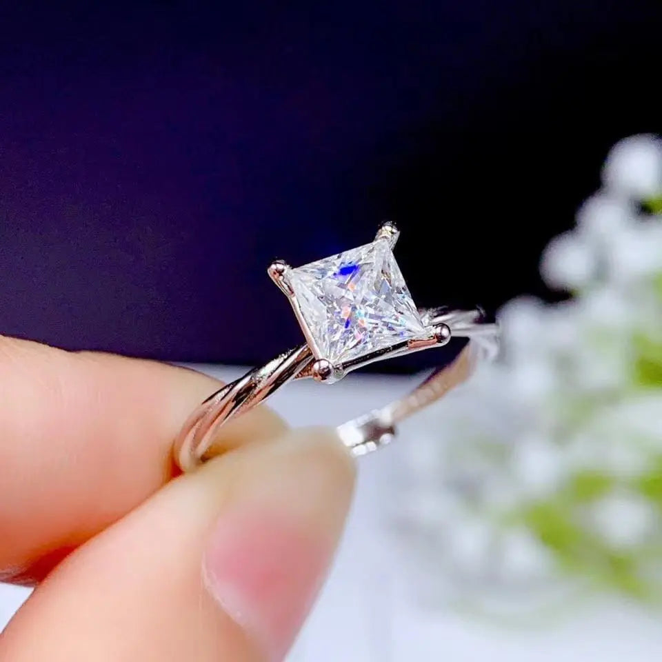 White Gold Plated Silver Princess Cut Moissanite Ring 1ct Moissanite Engagement Rings & Jewelry | Cute Engagement Ring | Luxus Moissanite