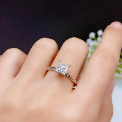 White Gold Plated Silver Princess Cut Moissanite Ring 1ct Moissanite Engagement Rings & Jewelry | Cute Engagement Ring | Luxus Moissanite