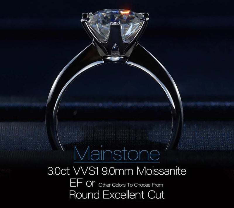 White Gold Plated Silver Solitaire Moissanite Ring 3ct (multiple colors) Moissanite Engagement Rings & Jewelry | Luxus Moissanite