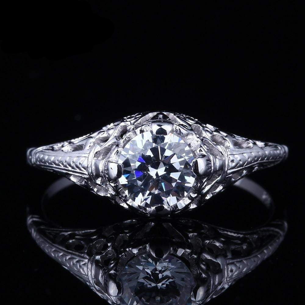 White Gold Plated Silver Vintage Moissanite Ring 0.65ct Moissanite Engagement Rings & Jewelry | Luxus Moissanite