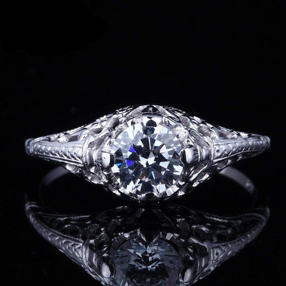 White Gold Plated Silver Vintage Moissanite Ring 0.65ct Moissanite Engagement Rings & Jewelry | Luxus Moissanite