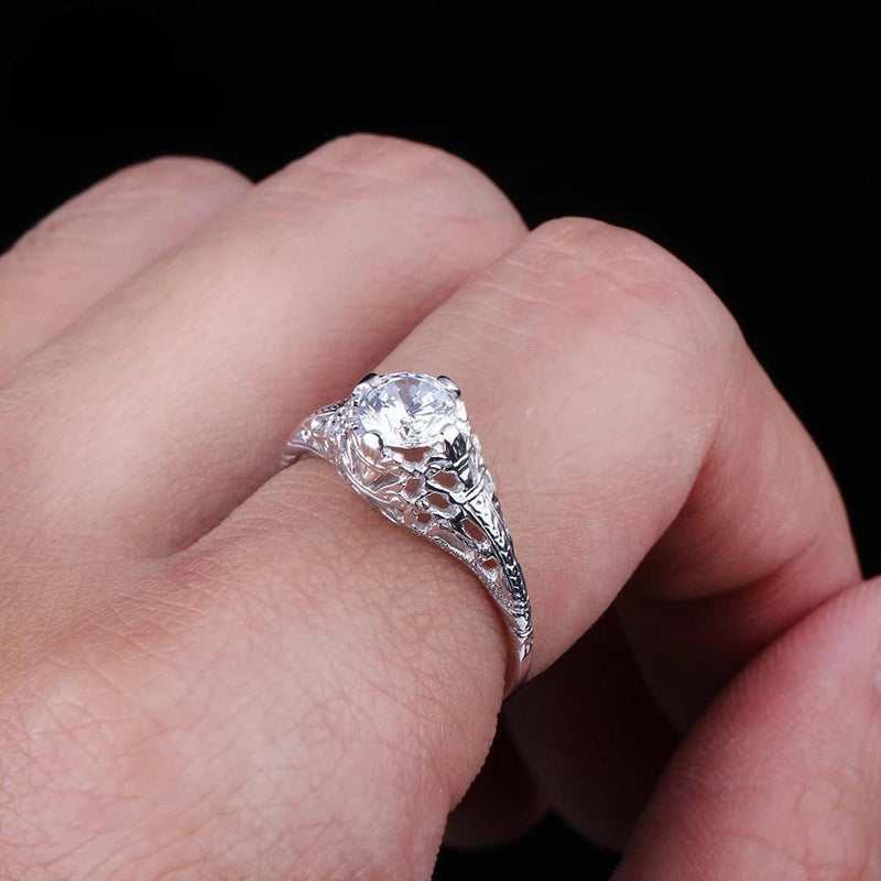 White Gold Plated Silver Vintage Moissanite Ring 0.65ct Moissanite Engagement Rings & Jewelry | Luxus Moissanite