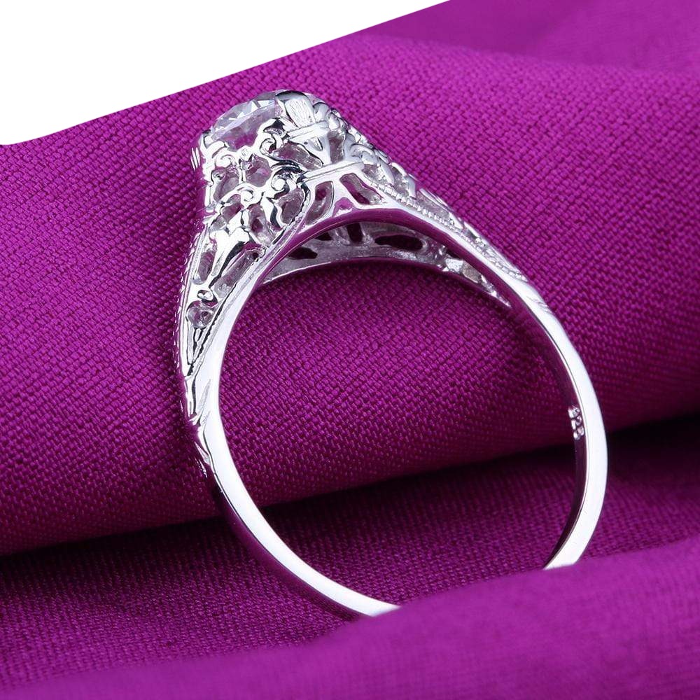 White Gold Plated Silver Vintage Moissanite Ring 0.65ct Moissanite Engagement Rings & Jewelry | Luxus Moissanite