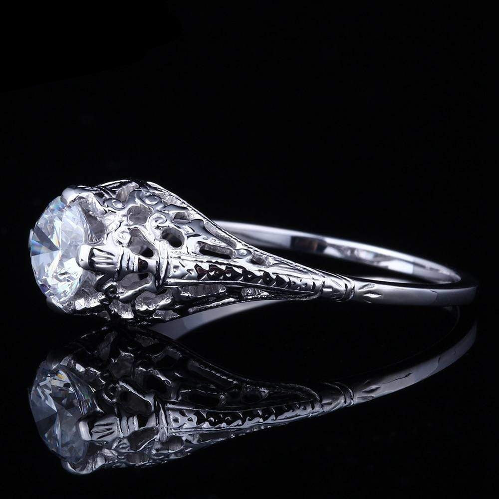 White Gold Plated Silver Vintage Moissanite Ring 0.65ct Moissanite Engagement Rings & Jewelry | Luxus Moissanite