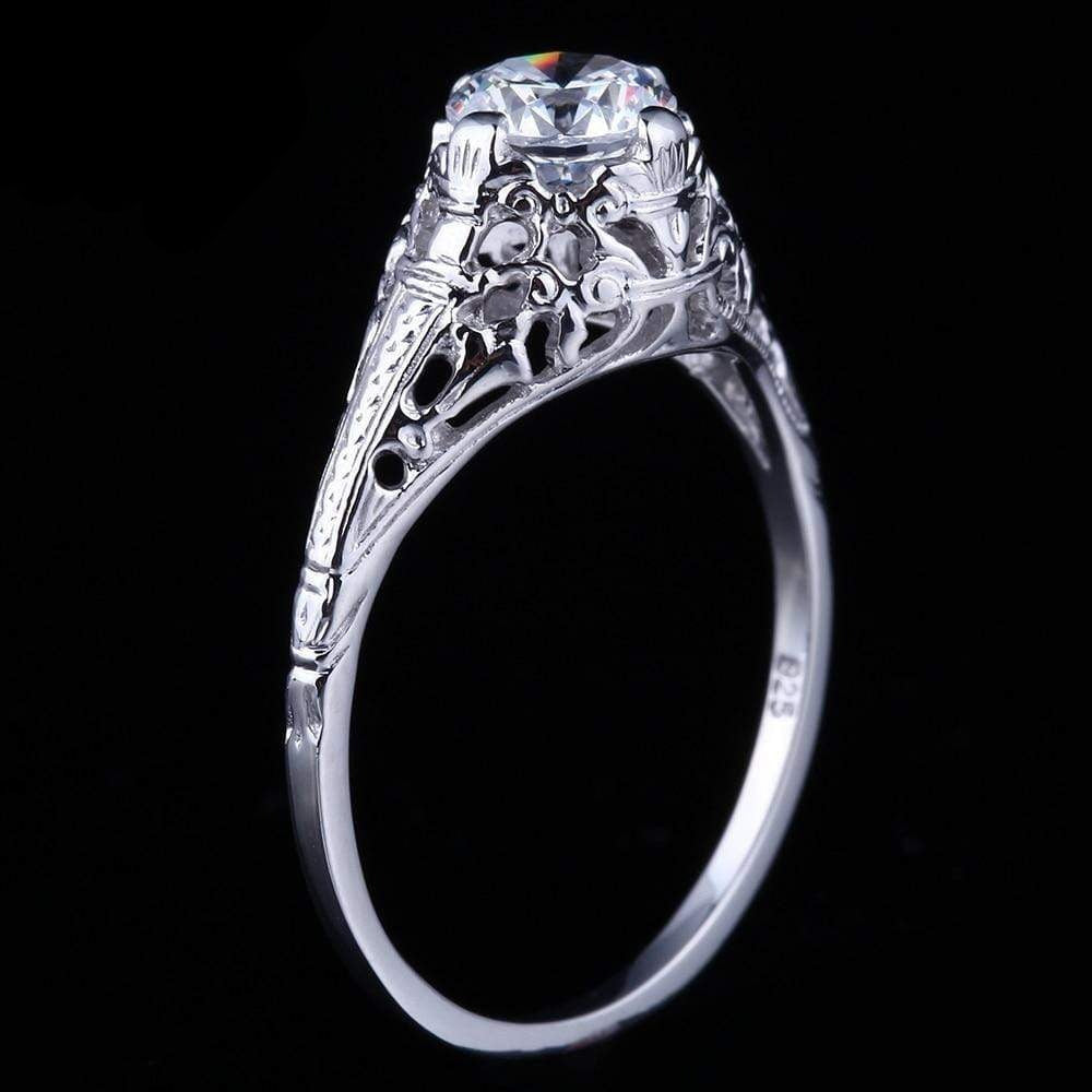 White Gold Plated Silver Vintage Moissanite Ring 0.65ct Moissanite Engagement Rings & Jewelry | Luxus Moissanite