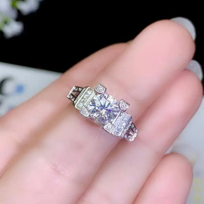 White Gold Plated Silver Vintage Moissanite Ring 1ct Center Stone Moissanite Engagement Rings & Jewelry | Luxus Moissanite | Nice Engagement Ring Brands