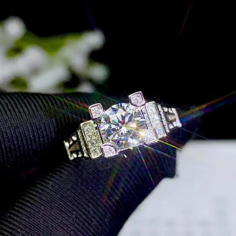 White Gold Plated Silver Vintage Moissanite Ring 1ct Center Stone Moissanite Engagement Rings & Jewelry | Luxus Moissanite | Nice Engagement Ring Brands