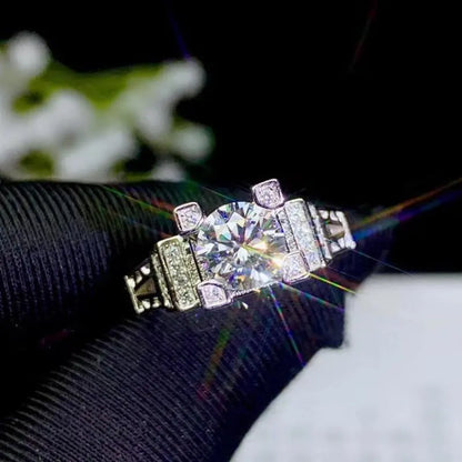 White Gold Plated Silver Vintage Moissanite Ring 1ct Center Stone Moissanite Engagement Rings & Jewelry | Luxus Moissanite | Nice Engagement Ring Brands