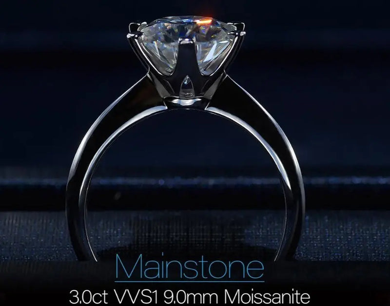 White Gold Plated Solitaire Moissanite Ring 3ct (Colored & Clear Moissanite) Moissanite Engagement Rings & Jewelry | Luxus Moissanite